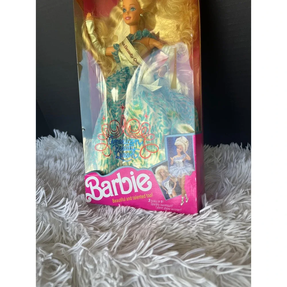 Vintage 1991 Mattel American Beauty Queen Barbie Doll 3137 NIB Teal Gold Gown